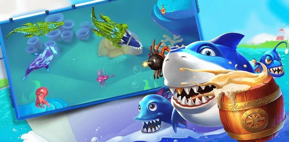 Adegan sasaran ikan dan efek arcade dalam permainan mobile